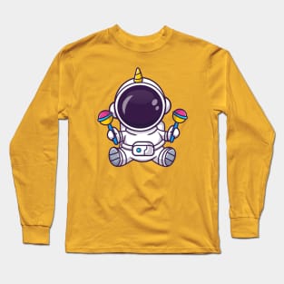 Cute Baby Astronaut Playing Maracas Toy Cartoon Long Sleeve T-Shirt